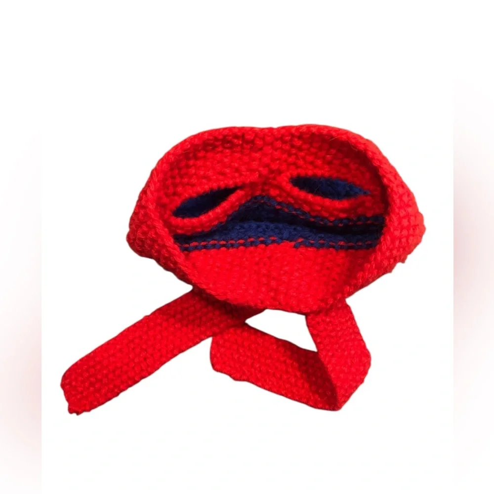 Andes Gifts Alpaca Blend Knit Crochet Ninja Superhero Hat Cap Red & Blue